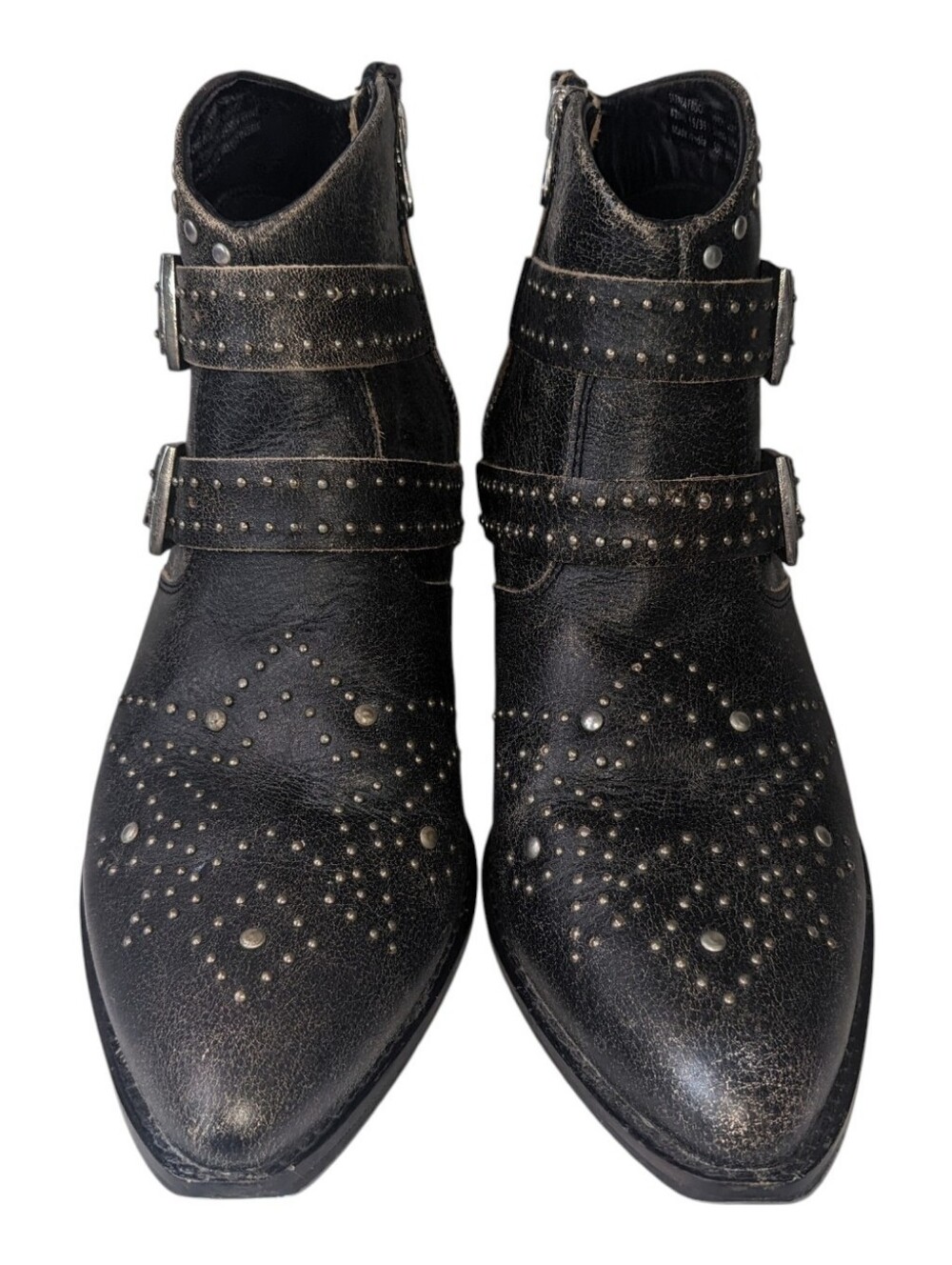 Vintage 7 Sunset Studded Black Ankle Booties with Double Buckle Straps Size 9.5